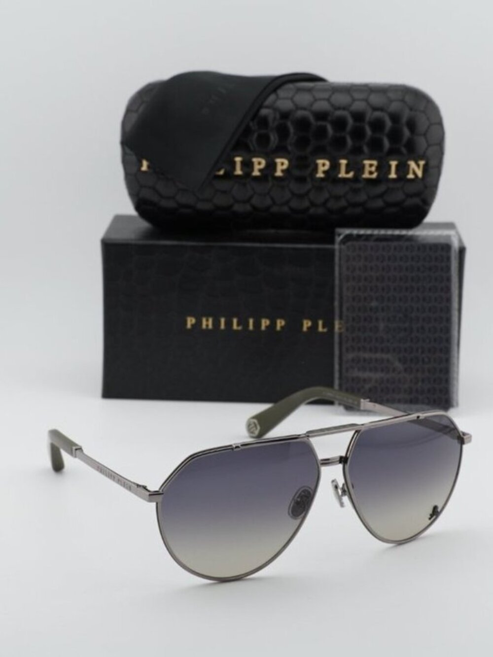 Philipp Plein SPP007V 0508 Aviator Unisex Sunglasses – Gunmetal / Grey
